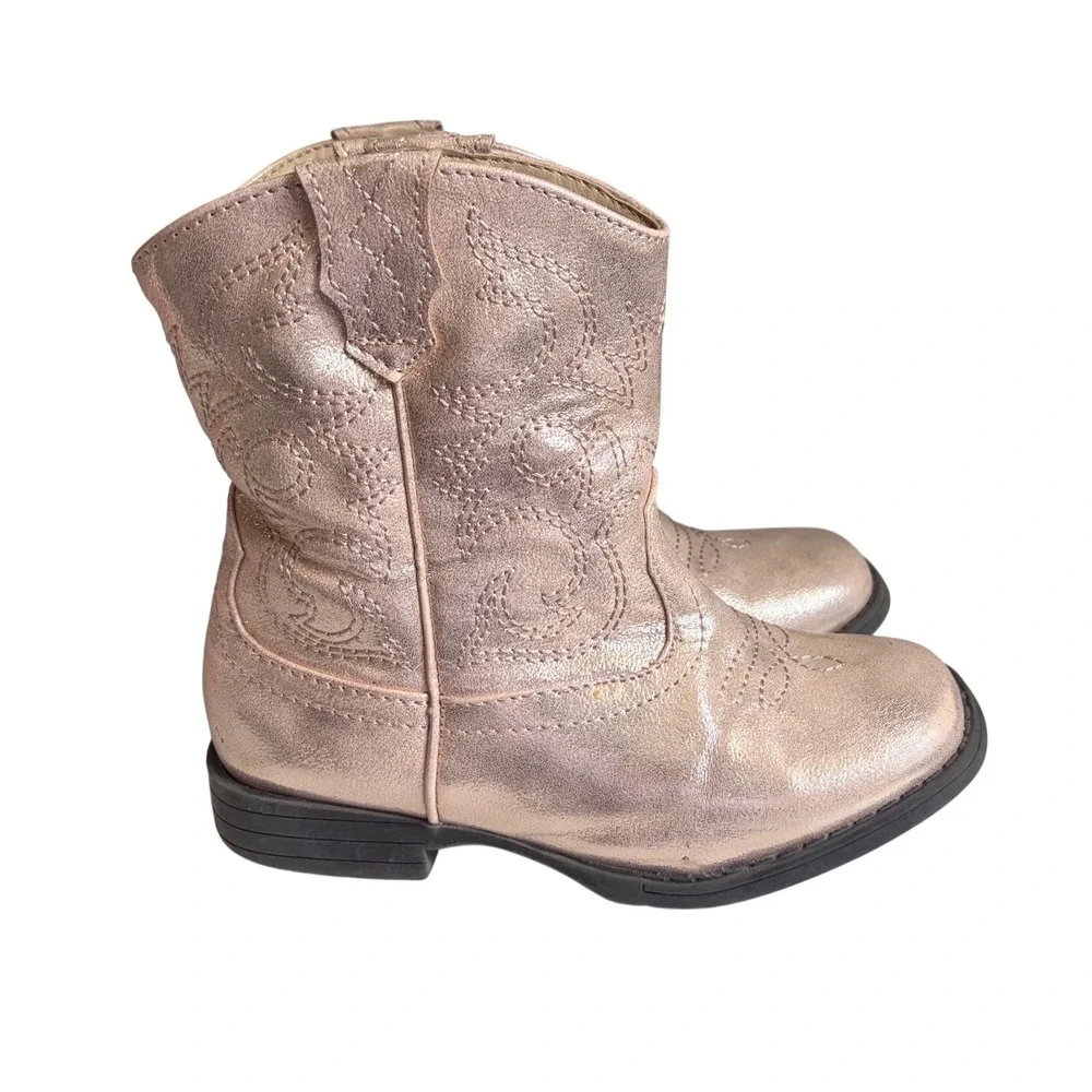 Wonder Nation Girls Rose Gold Metallic Western Cowboy Boots Size 11